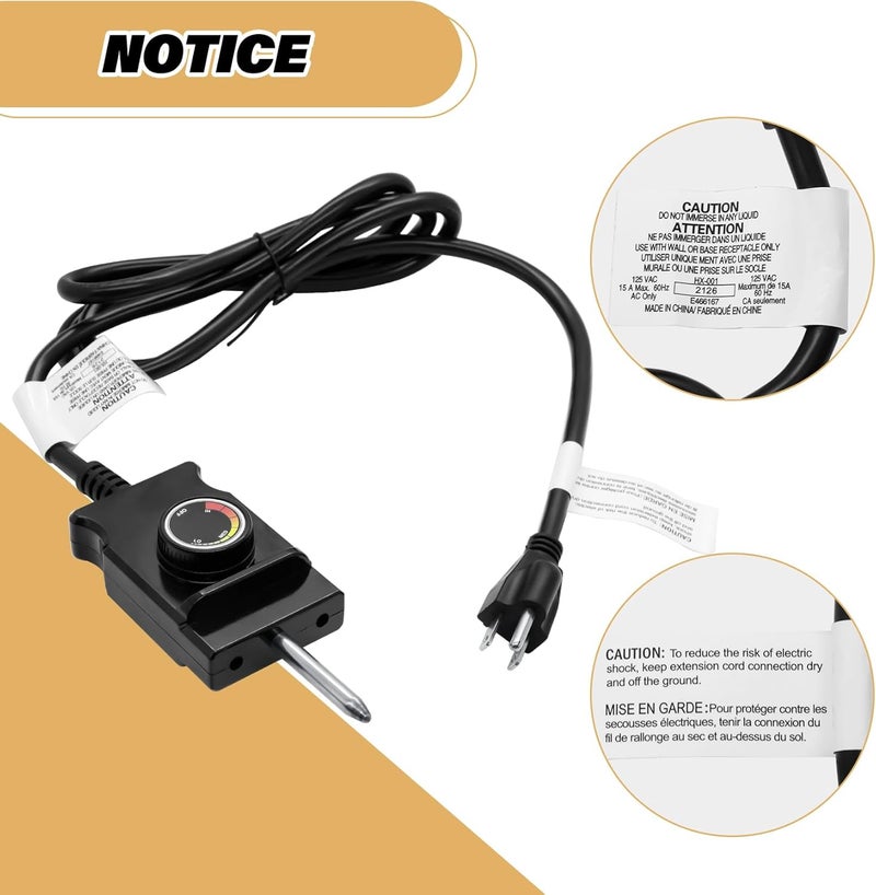 COMVIEE Adjustable Thermostat Controller Probe Cord for Masterbuilt Analog Electric Smokers, Thermostat Control with Power Cord Replacement Parts for Most Electric Smoker and Grills Heating Element - Image 5